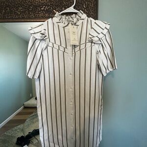 Striped Ruffle Sleeve Button-Down Dress